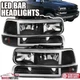Black Fits 1999-2002 Chevy Silverado 00-06 Tahoe Suburban LED Bumper Headlights