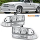 4PCS Clear Lens Headlights & Bumper Lamps For 1998-2004 Chevy S10 Pickup Blazer