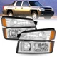 For 2002-2006 Chevy Avalanche Chrome Headlights w/ Body Cladding Bumper Lamp