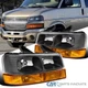 Black Fits 2003-2023 Chevy Express GMC Savana Headlights Amber Bumper Lamps L+R