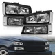 4PCS Headlights For 2003-2007 Chevy Silverado Avalanche Black+Signal Bumper Lamp