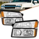 For 2002-2006 Chevy Avalanche Chrome Headlights w/ Body Cladding Bumper Lamp Set
