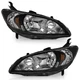 Pair Headlights For 2004-2005 Honda Civic 2/4 Door Black Headlamps w/o Bulbs