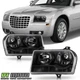 Black 2005-2010 Chrysler 300 Headlights Headlamps Left+Right Replacement 05-10