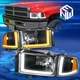 For 94-02 Dodge Ram 1500-3500 Switchback Dual L-Tube LED DRL Headlights Black