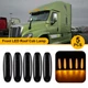 5 Pack Smoked Amber LED Cab Roof Marker Lights For 2008-up Freightliner Cascadia