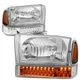Fit 1999-2004 Ford Super Duty Pair Chrome/Amber Headlgiht+LED Turn Signal Lamps