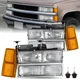 For 94-98 Chevy Silverado C10 C/K 1500 2500 3500 Headlights Bumper Lamp w/Bulbs