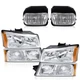 Amber/Chrome Headlights+Fog Lights Fit For 2003-2007 Chevy Silverado Avalanche