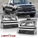 Pair Chrome Headlights+Bumper Lamps LED DRL For 03-07 Chevy Silverado Avalanche