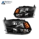 For Dodge Ram 1500 2500 3500 2009-2018 Headlamps 1Pair Black Headlights Assembly