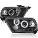 Black Fits 2010-2014 Ford Mustang Led Halo Projector Headlights Lamps Left+Right