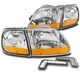 For 97-03 Ford F-150 Harley Davidson Style Chrome Headlight Lamp +Bumper LED DRL