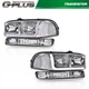 LED DRL Chrome/Clear Headlights +Bumper Lamps Fit For 99-07 GMC Sierra 1500-3500
