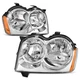 For 2005-07 Jeep Grand Cherokee Headlights Pair Headlamps Chrome Housing Amber