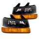 For 03-23 Chevy Express/GMC Savana Black Headlights w/Bumper Parking Signal Lamp