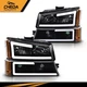LED DRL Black Housing Amber Corner Headlights Fit For 03-07 Chevy Silverado Set