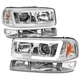 For 99-06 GMC Sierra/00+ Yukon LED Tube Projector Chrome Headlight +Bumper Light
