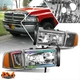 For 94-02 Dodge Ram 1500 2500 3500 RGB Light Bar Chrome/Amber Headlights Lamps