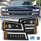 LED DRL Headlights DOT Bumper Signal Lamps For 03-06 Chevy Silverado Black