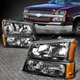 For 03-06 Chevy Silverado 1500-3500 Avalanche Headlight Bumper Lamps Black Pair