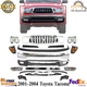 Front Bumper Chrome Complete Kit + Grille +Lights For 2001-2004 Toyota Tacoma
