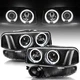 For 2000-2006 GMC Yukon Denali Halo 4Pcs OE Style Black Headlights+Bumper Lamps