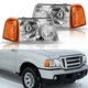 Pair Headlights Headlamps Clear Lens Chrome Housing For 2001-2011 Ford Ranger