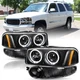 For 2000-2006 GMC Yukon Denali Halo Projector Black Headlights+Bumper LH+RH