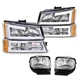 LED DRL Headlights+Bumper Fog Lights Fit For 2003-2006 Chevy Silverado Avalanche