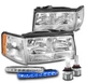 For 97-99 Cadillac DeVille Chrome Headlight Lamp +Blue DRL Signal+LED Bulb LH+RH