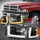 [Switchback Dual L-LED DRL] For 94-02 Dodge Ram 1500-3500 Headlights Black/Amber