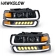 HAWKGLOW LED Headlights Pair Lamps DRL for 99-06 Chevy Silverado Suburban Tahoe
