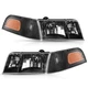 For 1998-2011 Ford Crown Victoria Black Housing Headlight+Corner Signal Lamp Set
