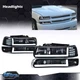 Fit For 99-02 Chevy Silverado 00-06 Tahoe LED DRL Bar Headlights + Bumper Lamps