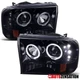 Fit 1999-2004 Ford F250 F350 F450 Black Smoke LED Halo Projector Headlights Lamp