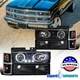 Fits 1994-1998 GMC C/K 1500 2500 C10 Truck Black LED Halo Projector Headlights