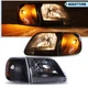 For 1997-2003 Ford F150 Expedition Black Headlight+Amber Corner Signal Lamp Set