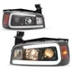 HECASA Projector Headlights For Dodge Charger 2006-2010 LED Tube Black LH&RH