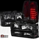 Fit 94-98 GMC Sierra Smoke Headlight Bumper Signal Light+Red LED Tail Lamp