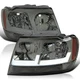 Fit 1999-2004 Jeep Grand Cherokee LED Bar Smoke Headlights Head Lamps Left+Right
