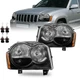 Black Amber Side Headlights for 2005-2007 Jeep Grand Cherokee L+R W/Blubs