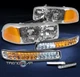 FOR 1999-2006 GMC SIERRA/2000+ YUKON CHROME HEADLIGHTS LAMP W/LED BUMPER+DRL KIT