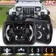 Pair 7x6 5x7" Rectangle LED Headlights Hi-Lo Beam DRL For Jeep Cherokee XJ Truck