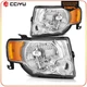 2Pcs Pair Headlights Assembly For 2008-2012 Ford Escape Chrome Amber Housing