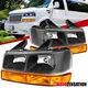 Fit 2003-2023 Chevy Express GMC Savana 1500 Black Headlights+Bumper Signal Lamps