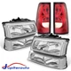 For 2003-2006 Chevy Silverado Chrome Housing Headlights & Red Tail Lights