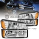 For 2002-2006 Chevy Avalanche Chrome Headlights w/ Body Cladding+Bumper Lamp Set