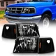 For 1993-1997 Ford Ranger Black Housing Headlights+Corner Turn Signal Lamps Pair