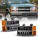 For 1994-1999 Chevy C1500 Silverado Tahoe LED Black Headlight +Bumper Light